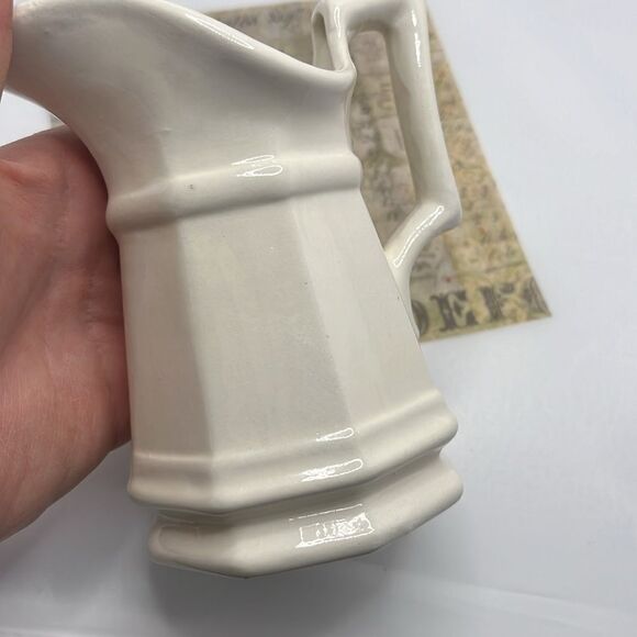 Farmhouse Cream Creamer Ceramic Pitcher with Fall Autumn Faux Flowers - Picture 6 of 13